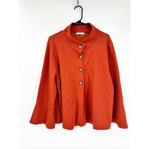 Bryn Walker Orange Button Front Bell Sleeve Collarless Bamboo Jacket Size Small - Picture 1 of 5